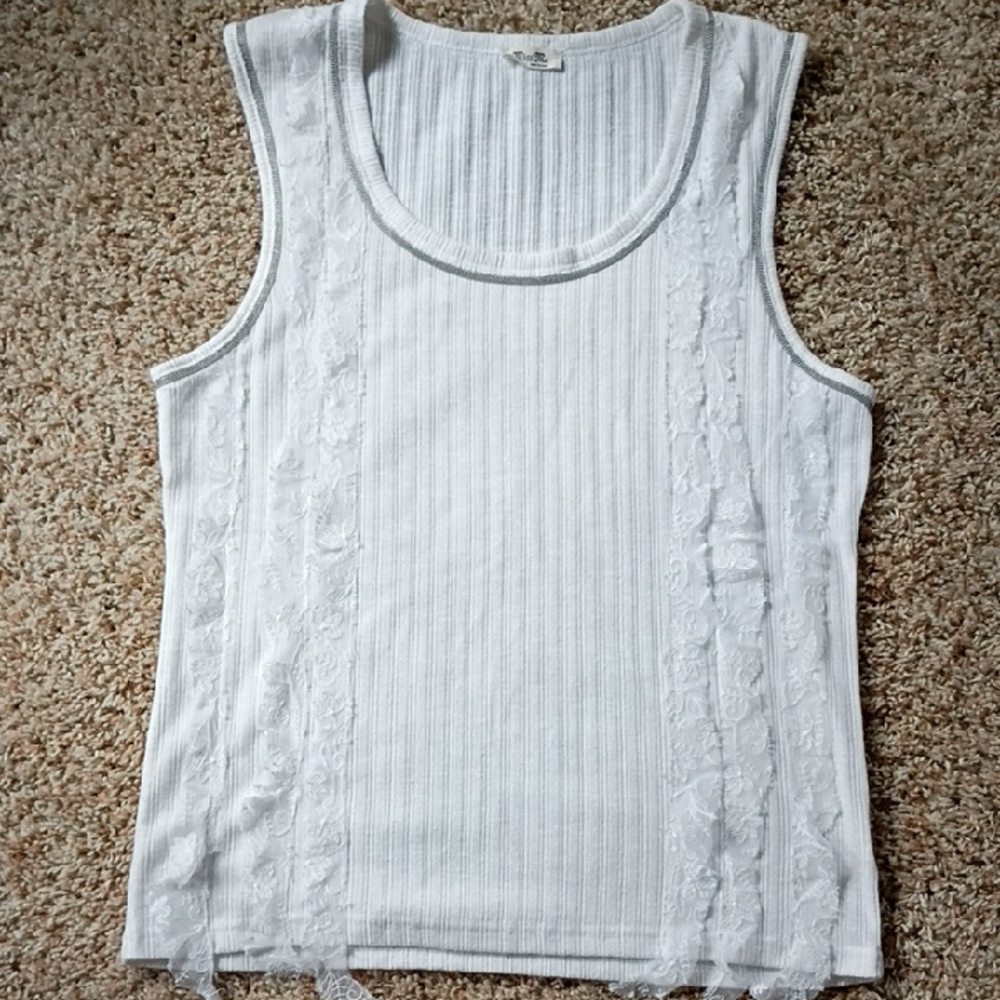 Miss Me White Lace Accent Tank Top